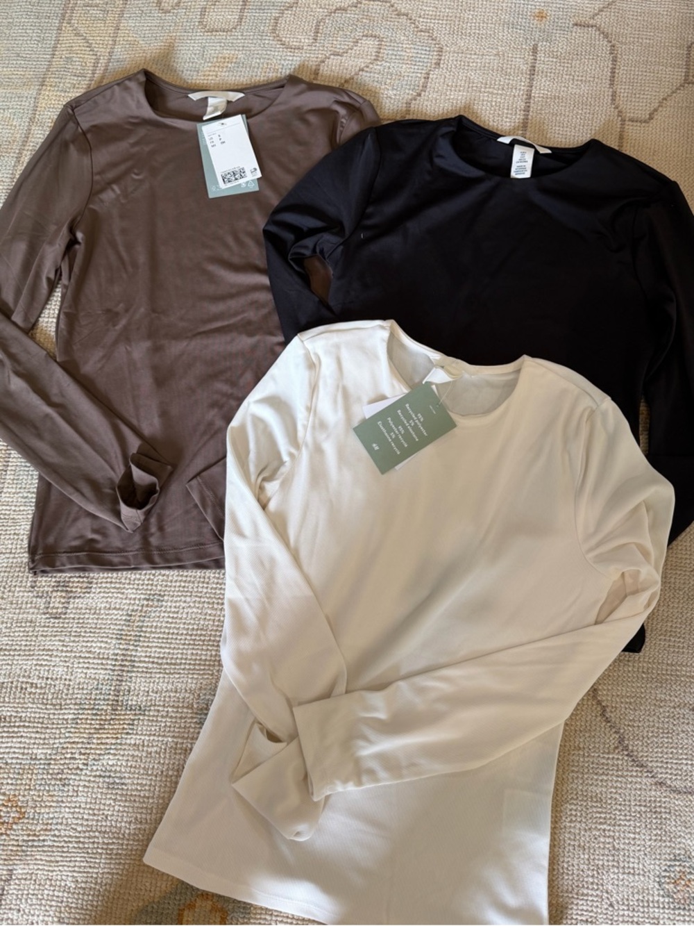 H&M Long Sleeve Jersey Tops - Black, Brown, Cream